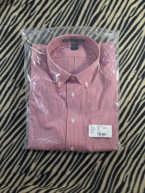 Devon & Jones Men's Red Gingham Button-Down Dress Shirt XL/TG